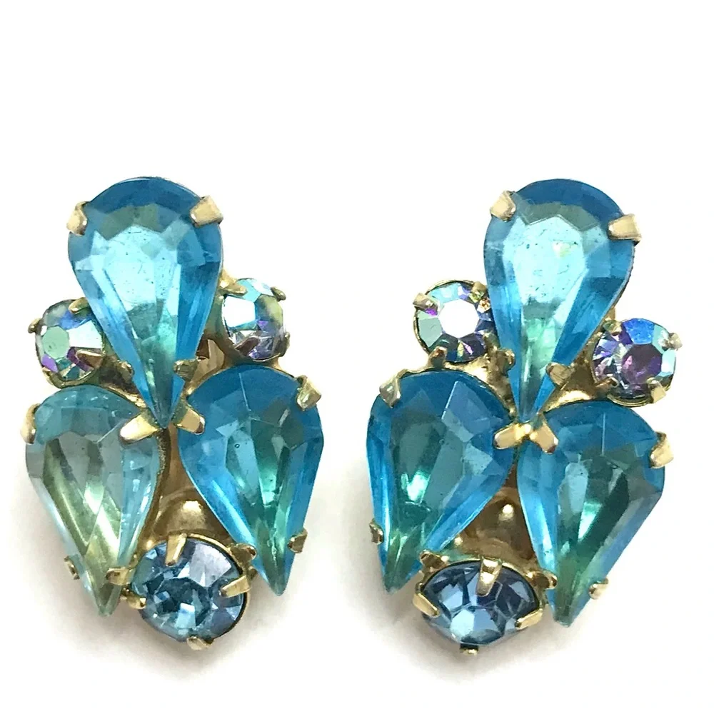 Liquid Blue Vintage Rhinestone Earrings  Jewelry